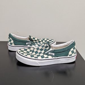 Vans Classic Slip-on Kids Green and White Checkered Shoes